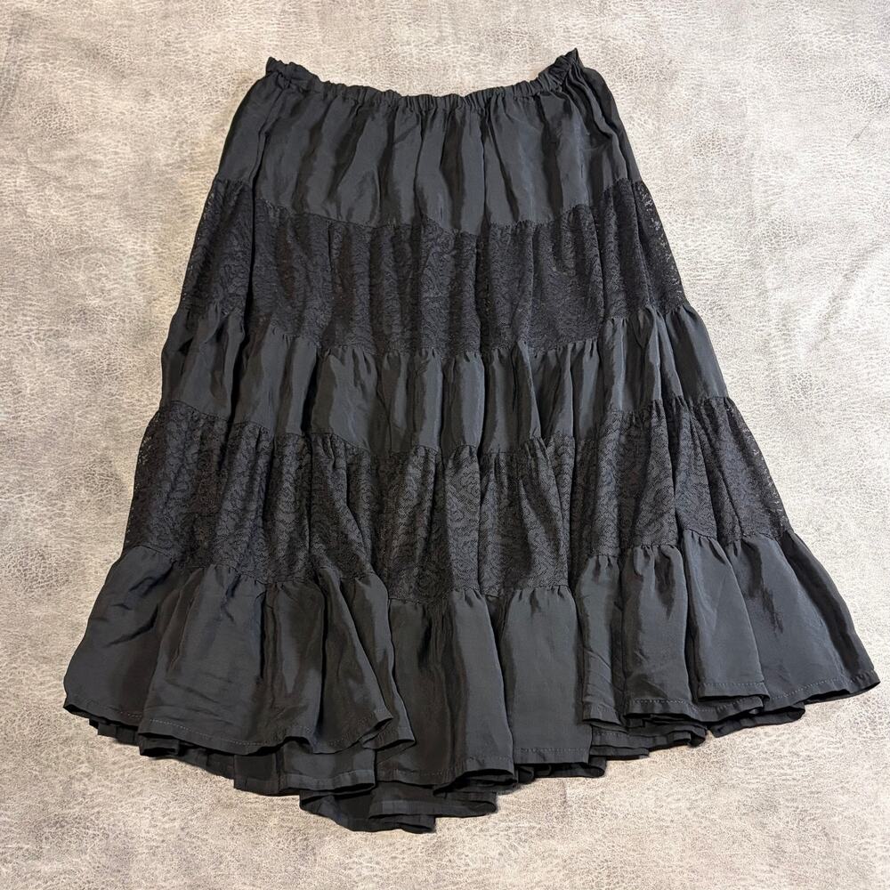 Black Tiered Satin Panel Skirt